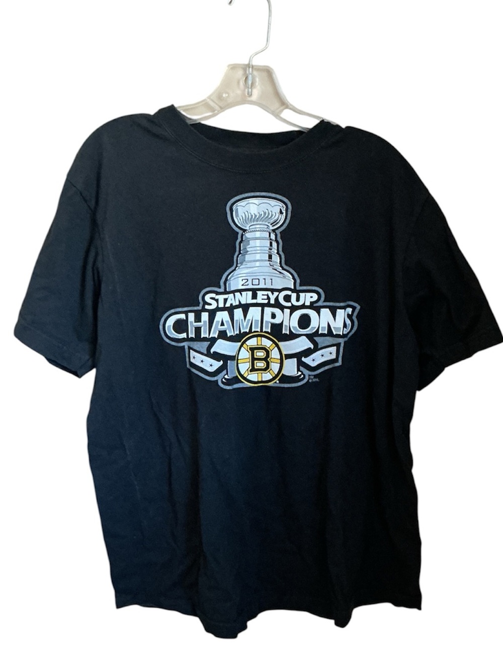 Vtg 2011 Boston Bruins Stanley Cup Tshirt L black cotton 2 sided  euc